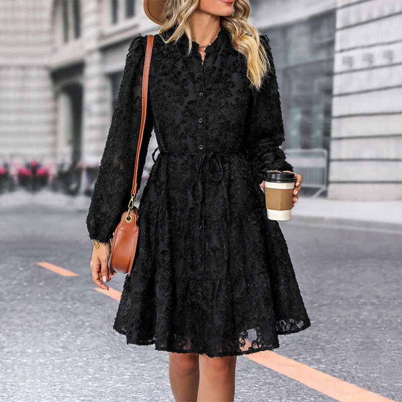 Women's Elegant Lace Mini Dress Long Sleeve Vintage Party Dress