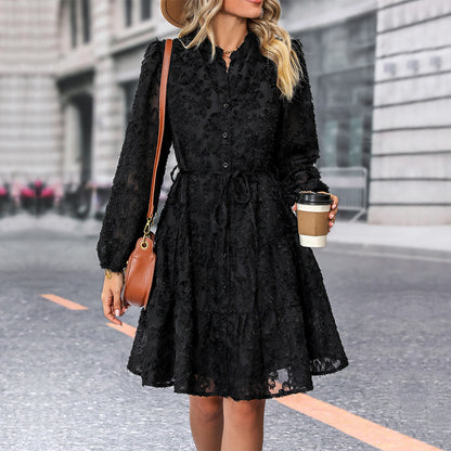 Women's Elegant Lace Mini Dress Long Sleeve Vintage Party Dress