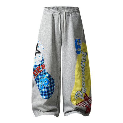 DARKAGE No.26 Plaid Mesh Patchwork Heavyweight Sweatpants