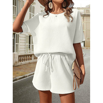 Women's Two Piece Shorts Set Oversized Short Sleeve Top and Drawstring Shorts Casual Summer Lounge Set