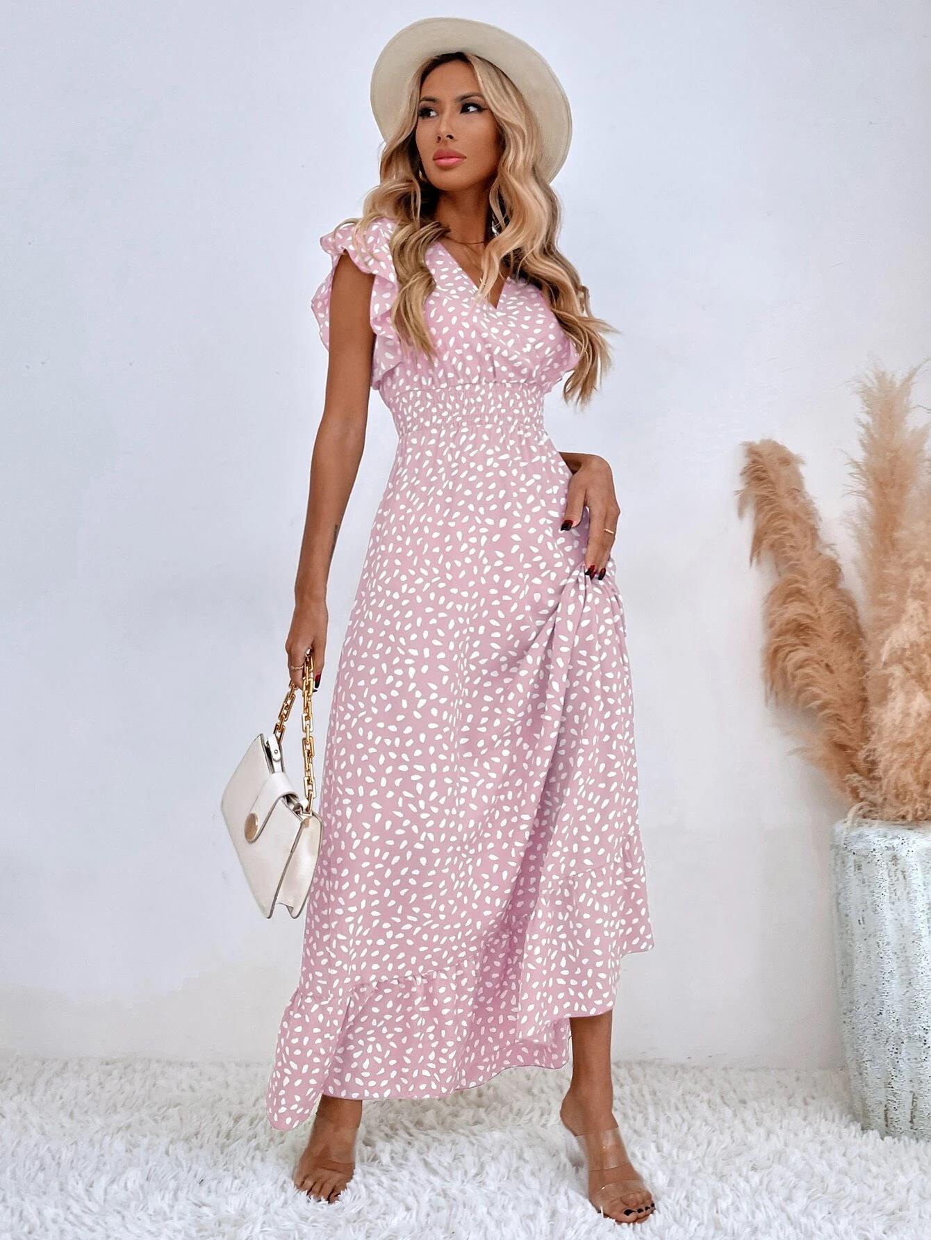 Women's Floral Maxi Dress V Neck Ruffle Sleeve Elegant Summer Dress - Seldom Seen Styles