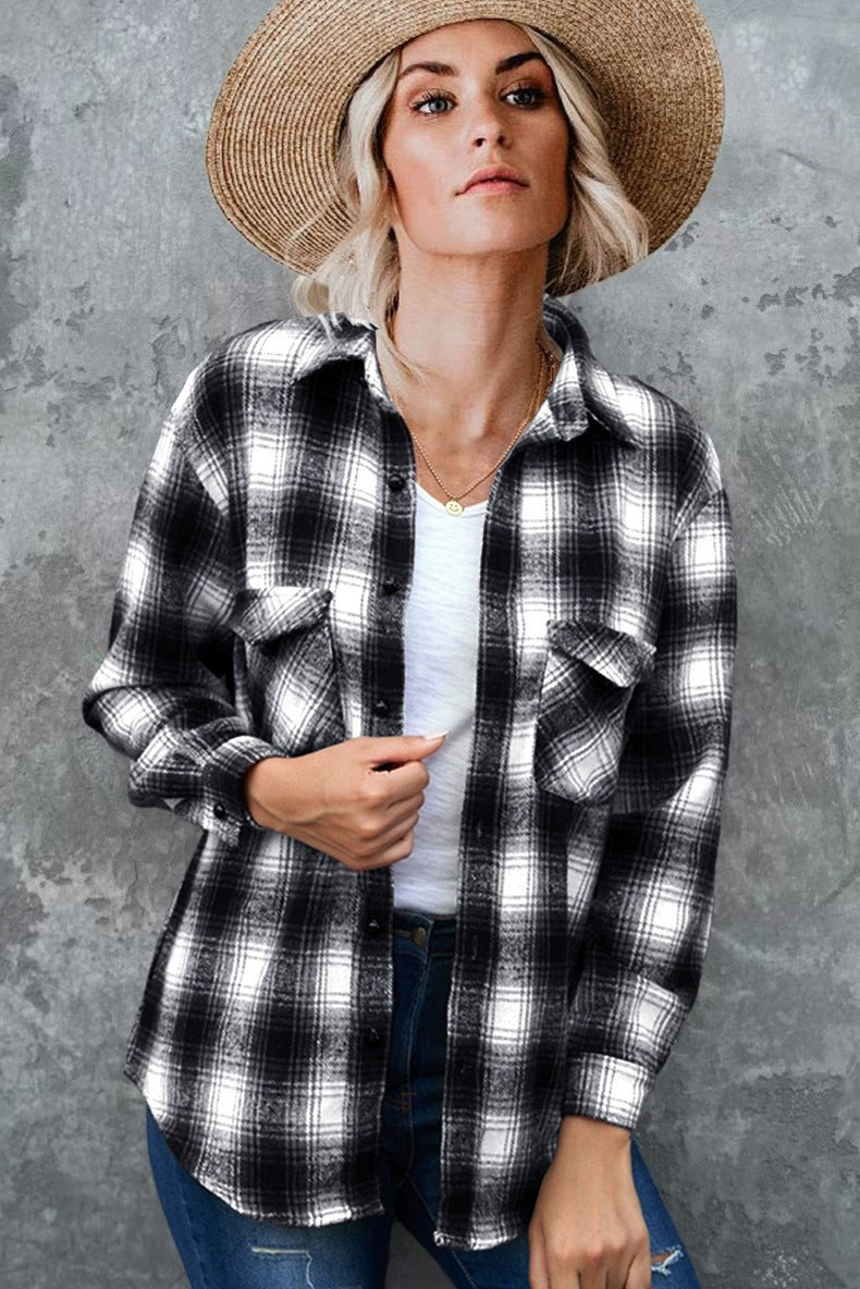 Women's Plaid Button Down Shirt Oversized Long Sleeve Flannel Shirt Jacket Casual Longline Shacket Coat