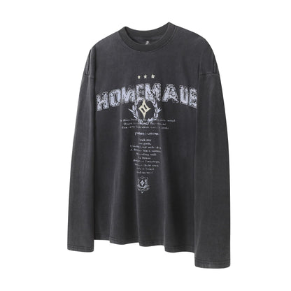 Faux Two-Piece Distressed Camo Sleeve Long Sleeve Tee - Washed Black