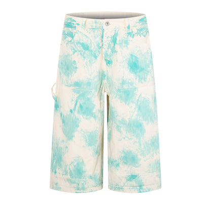 Hand-Painted Heavyweight Denim Shorts Loose Hip Hop Vintage American Street Trendy Casual Cropped Pants | Paint Shorts