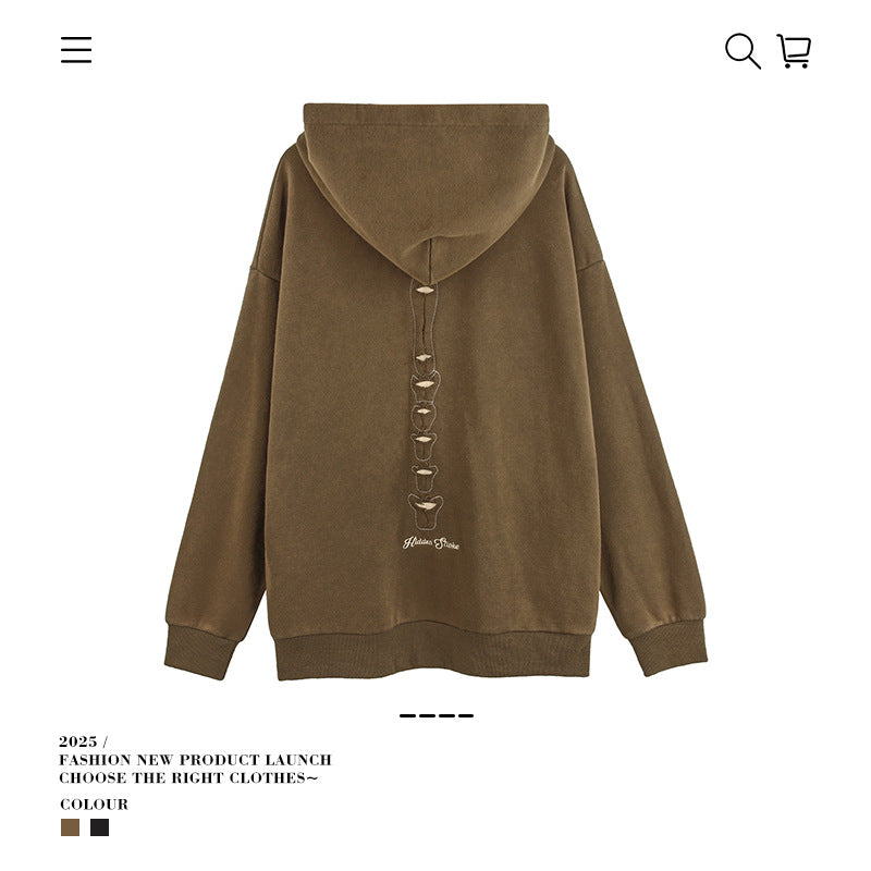 VANCARHELL Skeleton Ribcage Acid Wash Hoodie