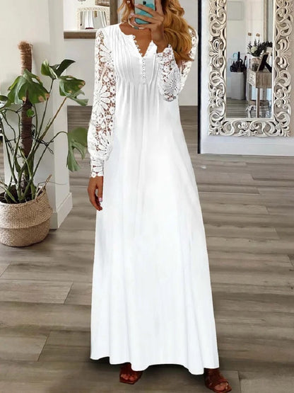 Women's Lace Maxi Dress Long Sleeve Boho Spring Summer Casual Dress