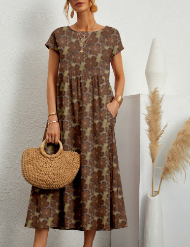 Women's Printed Cotton Linen Maxi Dress Casual Loose Summer Dress - Seldom Seen Styles