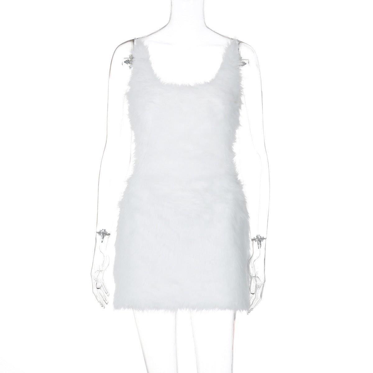 Women's clothing fashionable and sexy hollow backless zipper solid color fluff suspender hip dress dress - Seldom Seen Styles