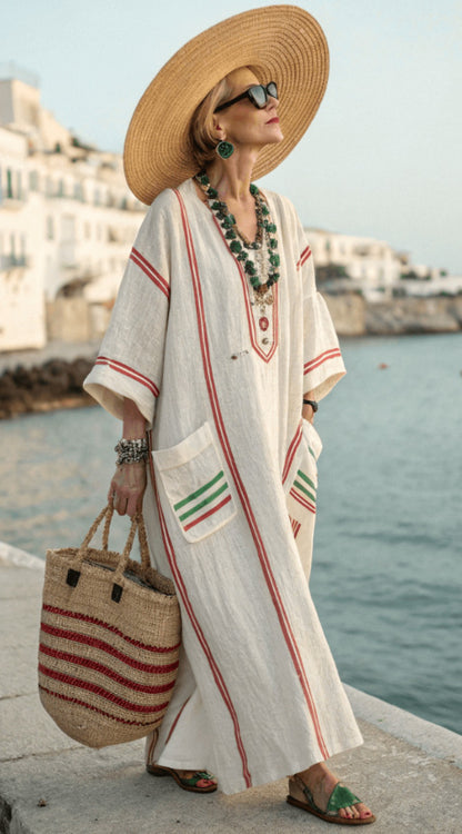 Women's Boho Linen Maxi Dress Oversized Kaftan Beach Cover Up Vacation Resort Dress