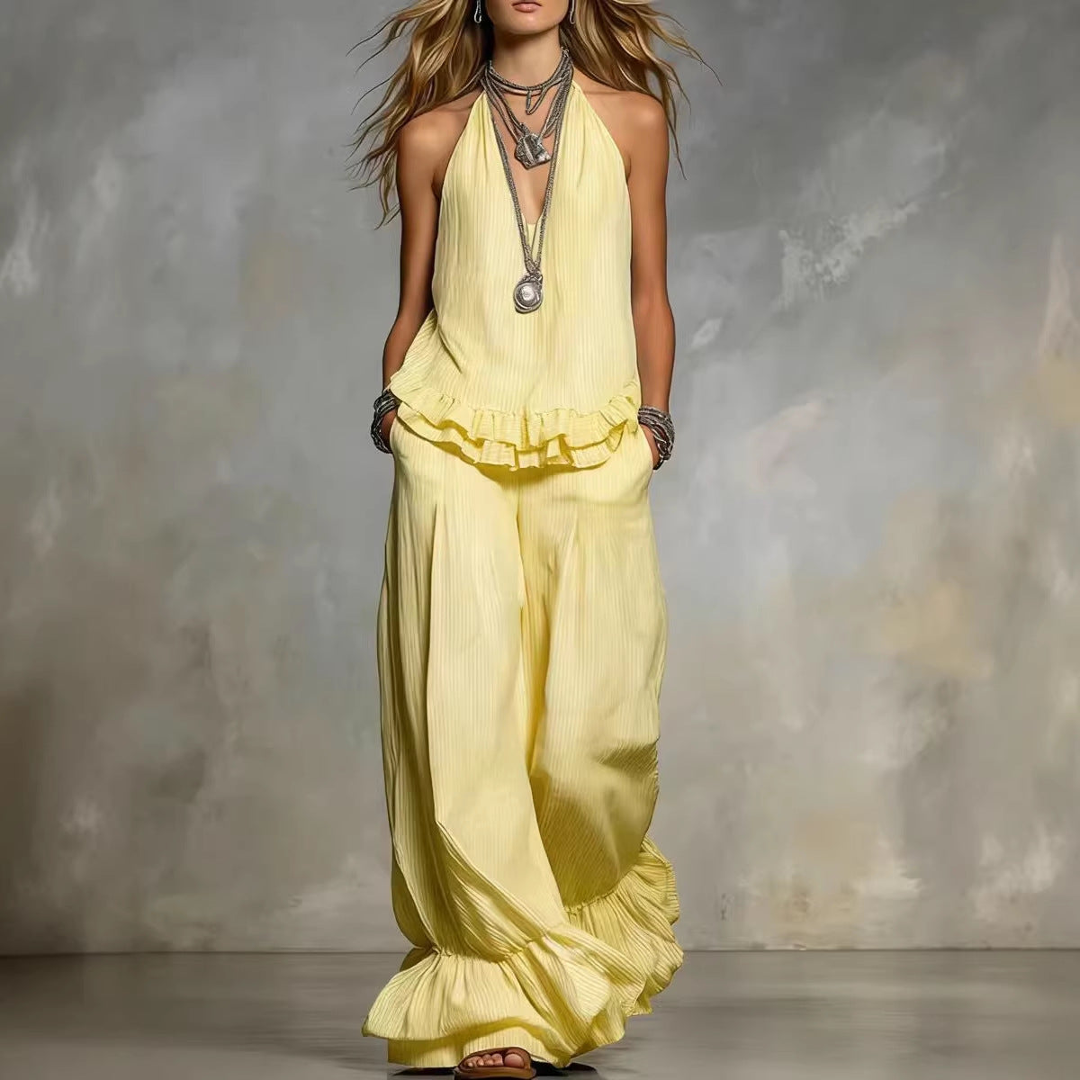 Women's V Neck Ruffle Two Piece Set Casual Loose Fit Top and Shorts Summer Outfit - Seldom Seen Styles