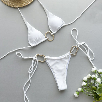 Maillot de bain bikini couleur unie à lacets