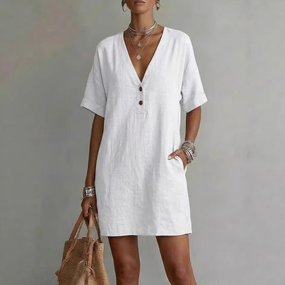 Women's V Neck Casual Summer Dress Loose Fit Fashion Vacation Dress