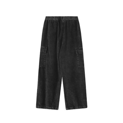 Women's Corduroy Wide Leg Overalls Thickened Oversize Hip Hop Floor-Length Straight Pants Trendy Unisex | Cord Strap Wide