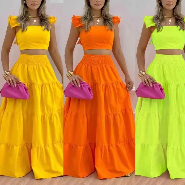 Women's Two Piece Maxi Skirt Set Sleeveless Crop Top Summer Vacation Outfit - Seldom Seen Styles