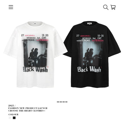 VANCARHELL Infomania Cat Hidden Stroke Black Wash T-shirt