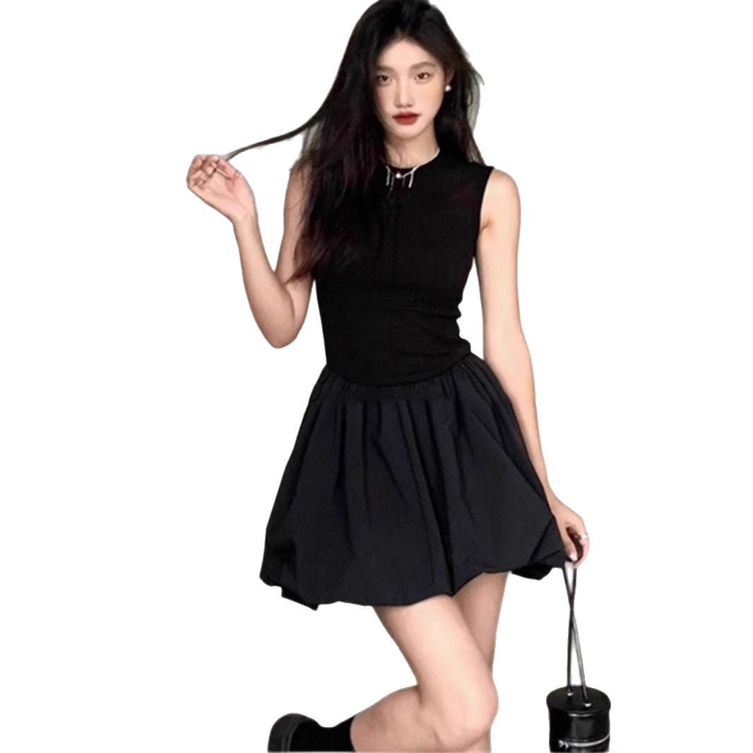 Women's Black Mini Dress Sleeveless Slim Fit Bubble Hem Party Dress - Seldom Seen Styles