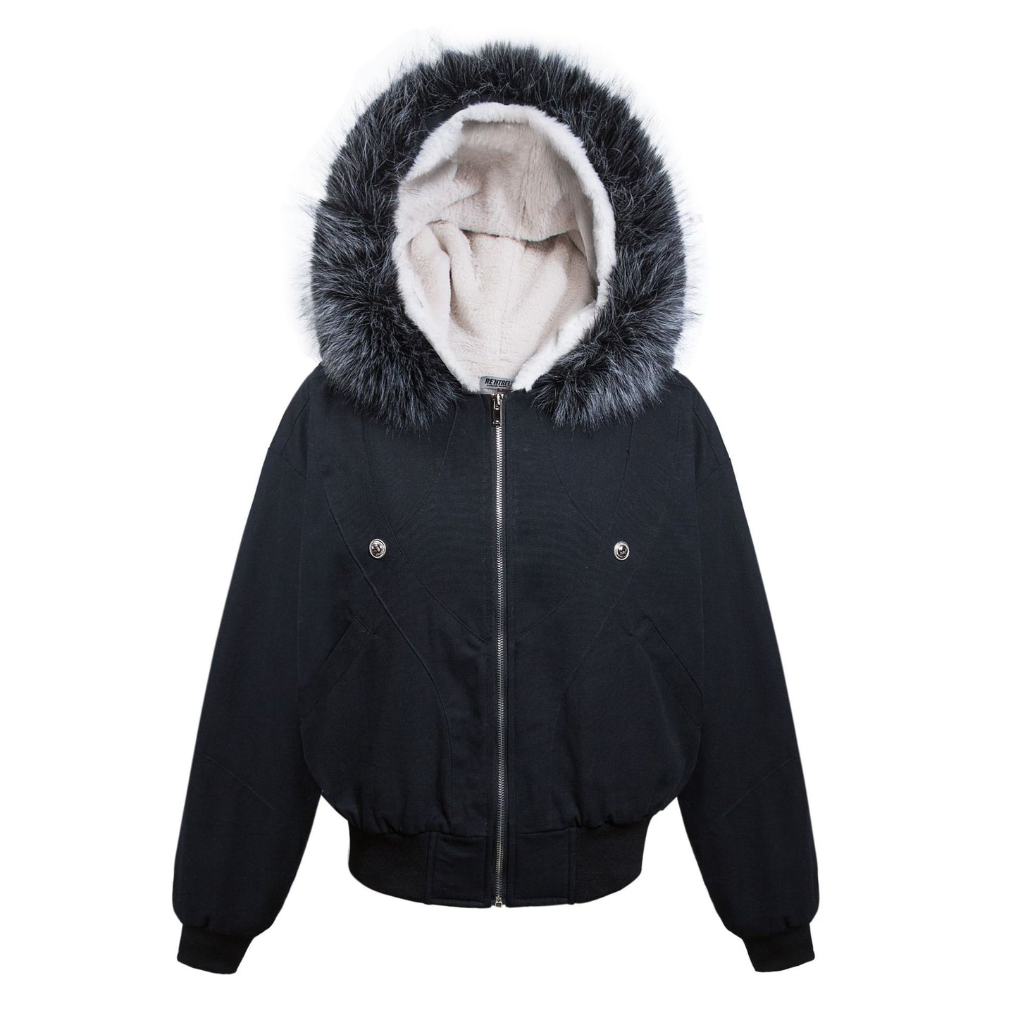 TALISHKO Faux Fur Lined Zip Up Winter Hooded Bomber Jacket