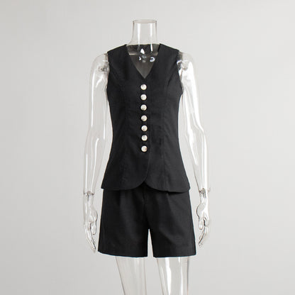 Baumwoll- und Leinen-Westen-Shorts-Set, Sommer 2025, neue Pendlerweste + Shorts-Anzug, Freizeitanzug für Damen