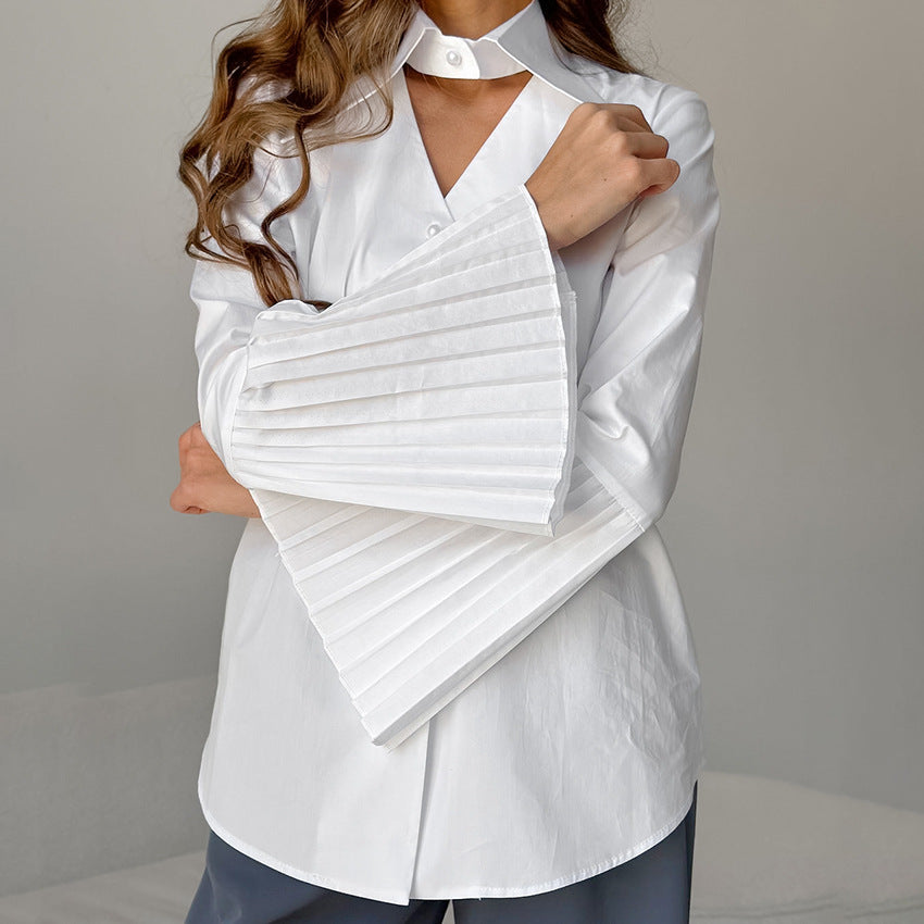Design sense French teamperament pure cotton horn sleeve shirt spring and summer personalized fashion commuter new shirt - Seldom Seen Styles