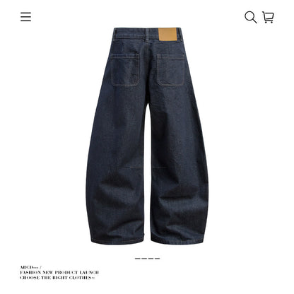 Curved Seam Wide-Leg Denim Pants