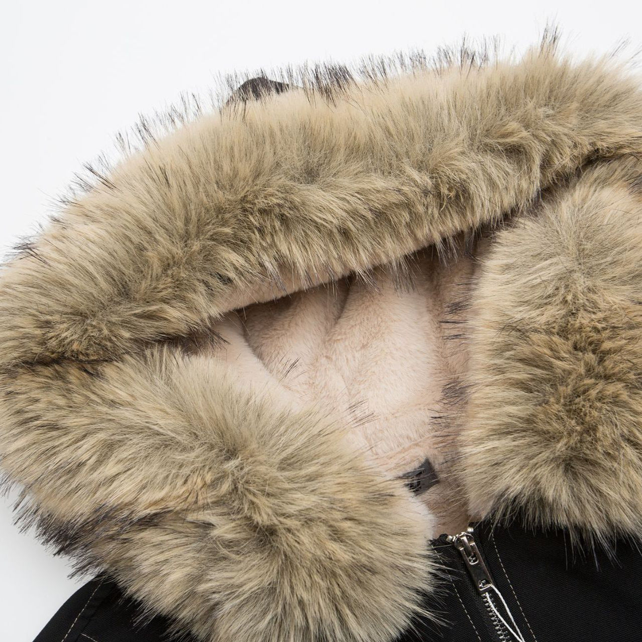 TALISHKO Faux Fur Lined Zip Up Winter Hooded Bomber Jacket