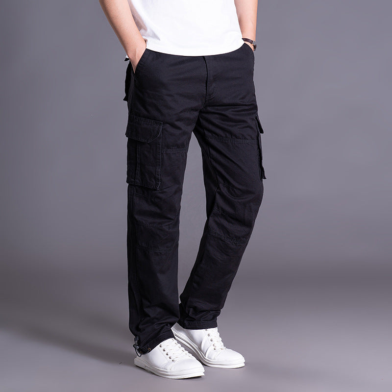 Men's Multi-Pocket Cargo Pants Straight Leg Elastic Waist Outdoor Work Trousers Summer Casual Streetwear Outfit