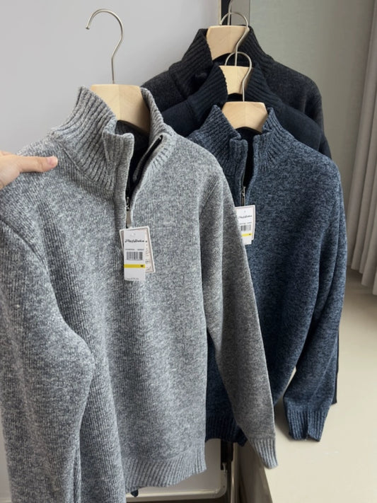Pulled and thickened 25 autumn and winter men's casual zipper knitted sweater Men's Quarter-Zip Sweater - Seldom Seen Styles