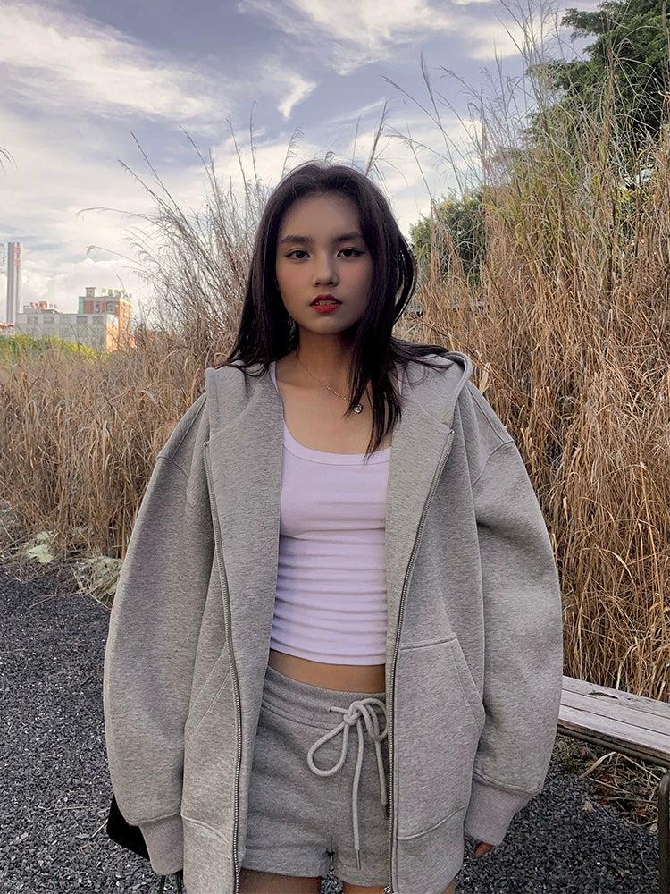 520G  retro top jacket oversize cardigan hooded sweater women loose lazy wind