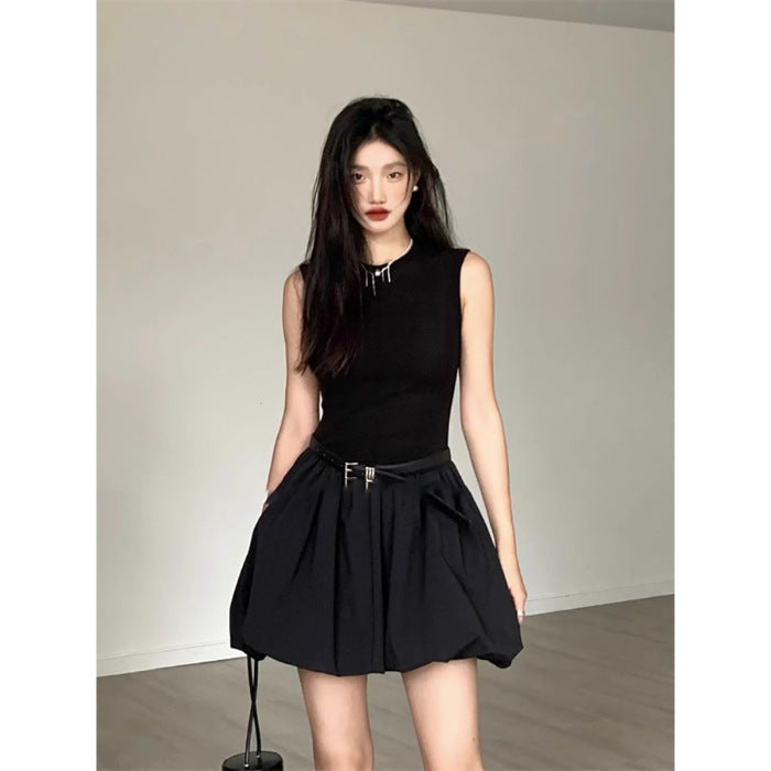 Women's Black Mini Dress Sleeveless Slim Fit Bubble Hem Party Dress - Seldom Seen Styles