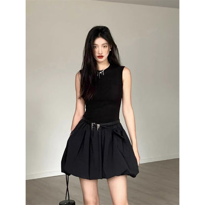 Women's Black Mini Dress Sleeveless Slim Fit Bubble Hem Party Dress