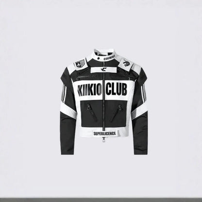 KIIKIO Racing Style Oversized Streetwear Jacket with Graphic Prints