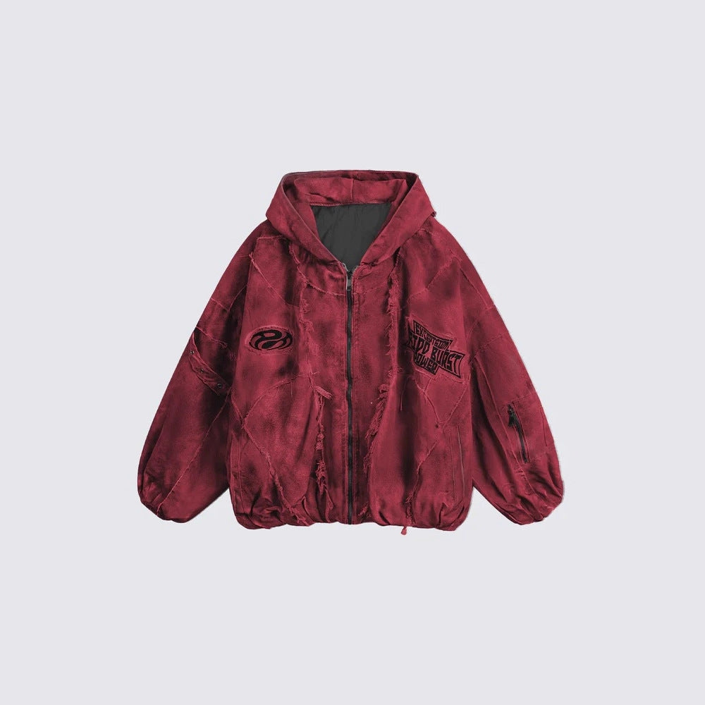 Distressed Embroidered Padded Hooded Jacket