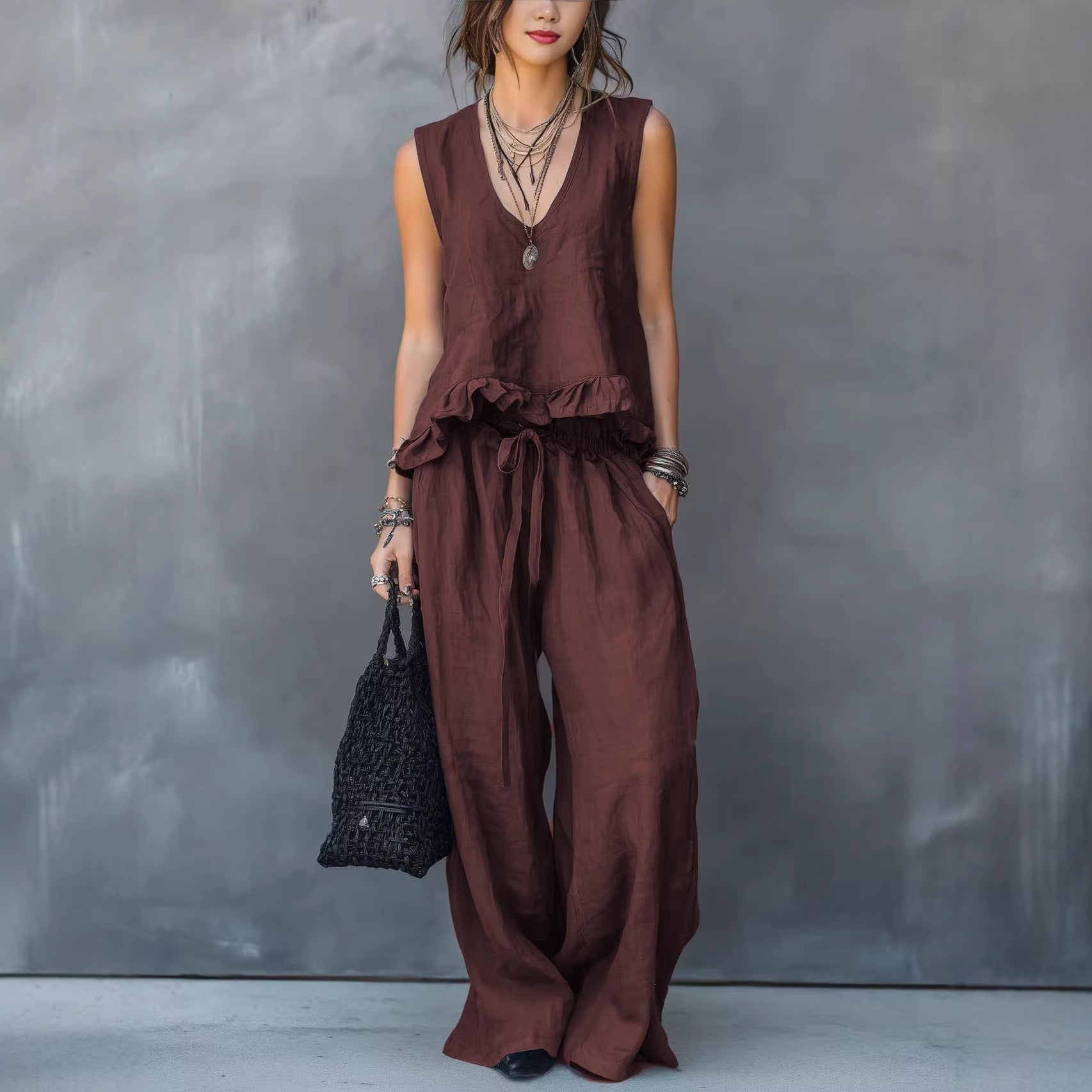 Women's V-Neck Sleeveless Ruffle Hem Casual Cover Up Top Loose Flowy Summer Vacation Outfit - Seldom Seen Styles