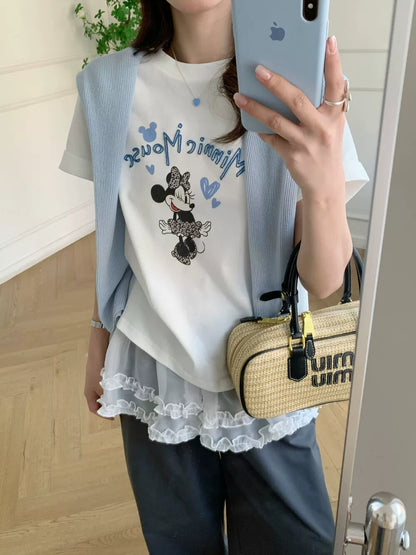 Cute Cartoon Graphic T-Shirt – Korean Style Loose Fit Casual Summer Tee