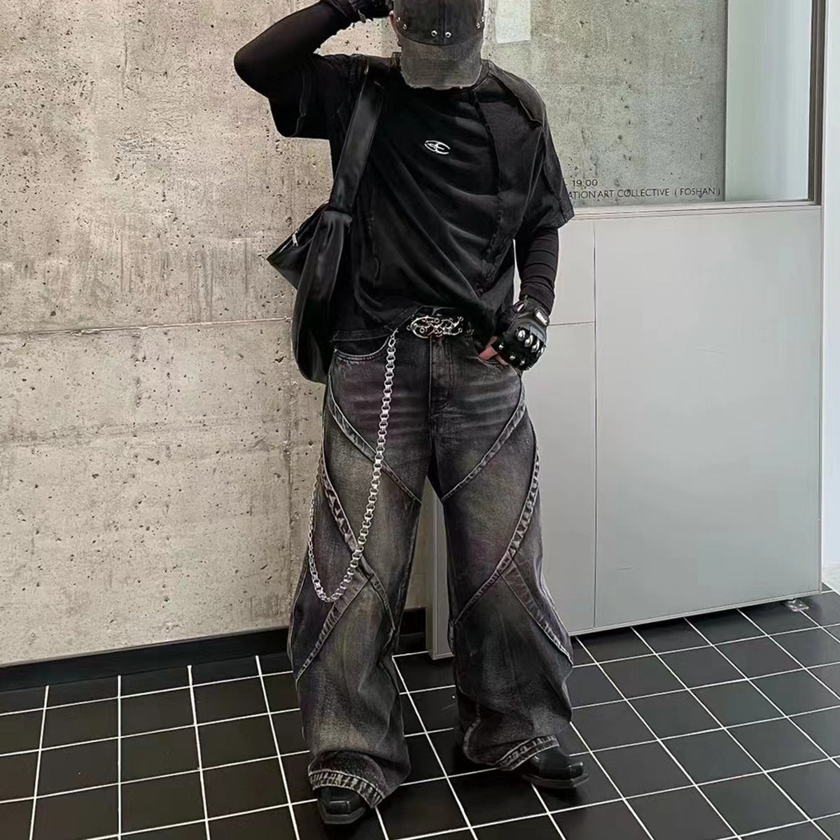 Cyberpunk Patchwork Tee / 3D Stitch Paneling Shirt