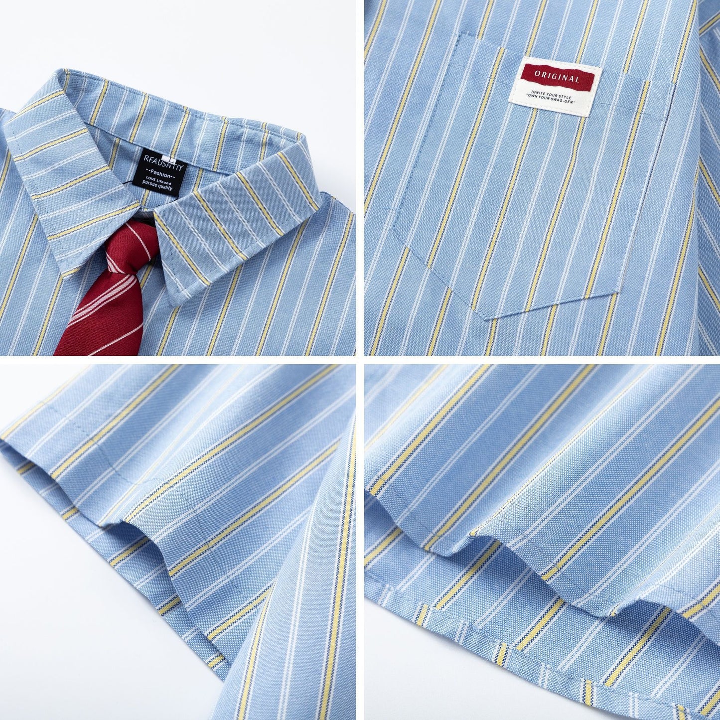 Striped Short-Sleeve Shirt with Tie