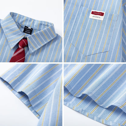 Striped Short-Sleeve Shirt with Tie