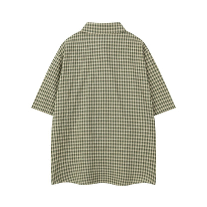 Moment Plaid Embroidery Short Sleeve Shirt Oversized Casual Summer Streetwear Top | Moment Plaid Shirt