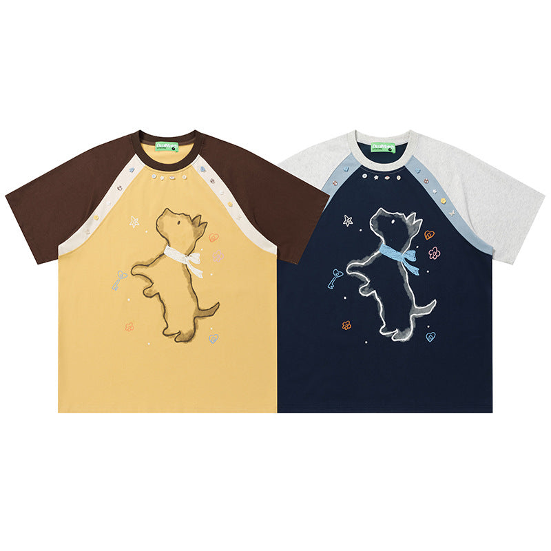 Fluffy Walk Raglan T-Shirt Short Sleeve Contrast Sleeve Casual Summer Cute Streetwear Tee | Fluffy Walk Raglan