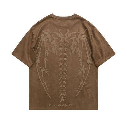 Women's Skull Print Short Sleeve T-Shirt Oversized Loose Casual American Retro Suede Washed Summer Tee | Skull Suede