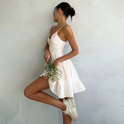 Baumwoll-Trägerkleid Sommer Ärmellos Sexy Schmal Rücken Win Spice Girl Trägerkleid