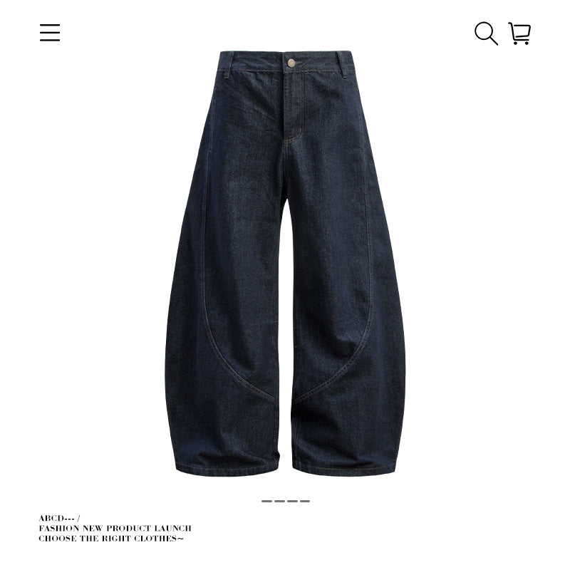 Curved Seam Wide-Leg Denim Pants
