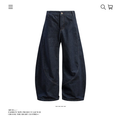 Curved Seam Wide-Leg Denim Pants