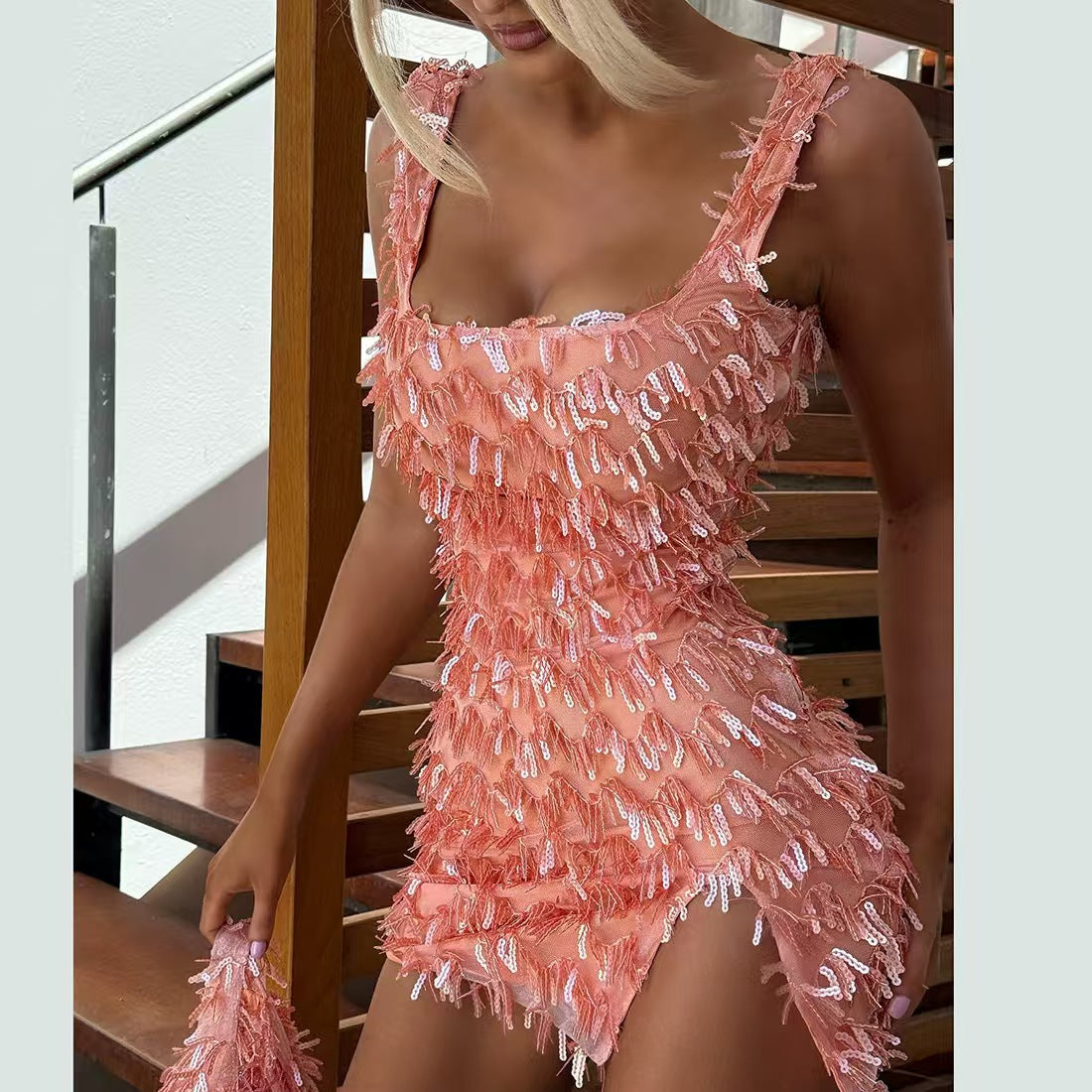 New suspender off-the-shoulder hip skirt with split ends and hairs, slim fit, pure desire temperament dress - Seldom Seen Styles