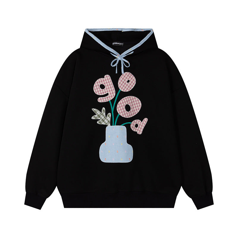 Women's Vase Sticker Print Hoodie Oversized Loose Casual Pullover Autumn Winter Streetwear Sweatshirt | Vase Bloom
