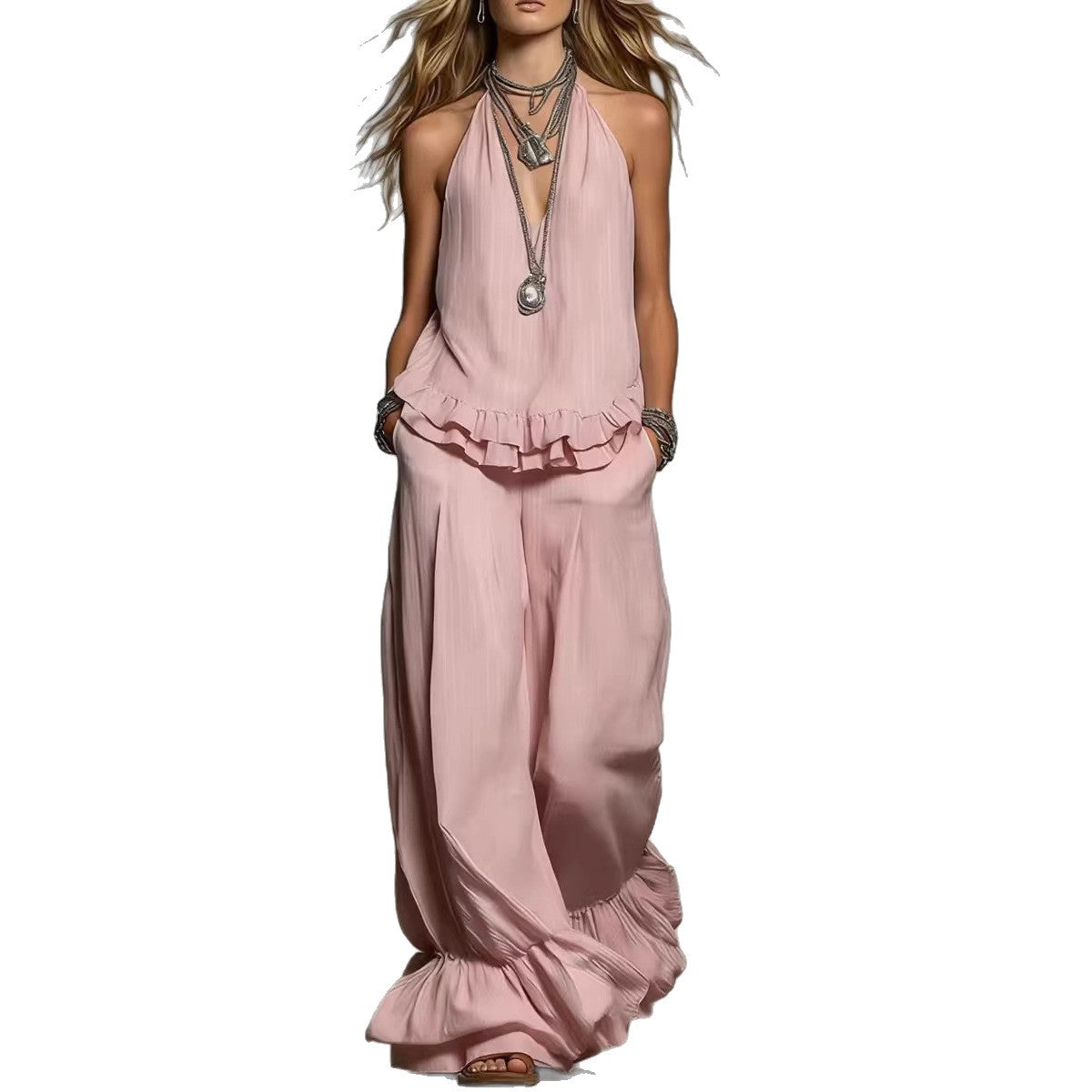 Women's V Neck Ruffle Two Piece Set Casual Loose Fit Top and Shorts Summer Outfit - Seldom Seen Styles