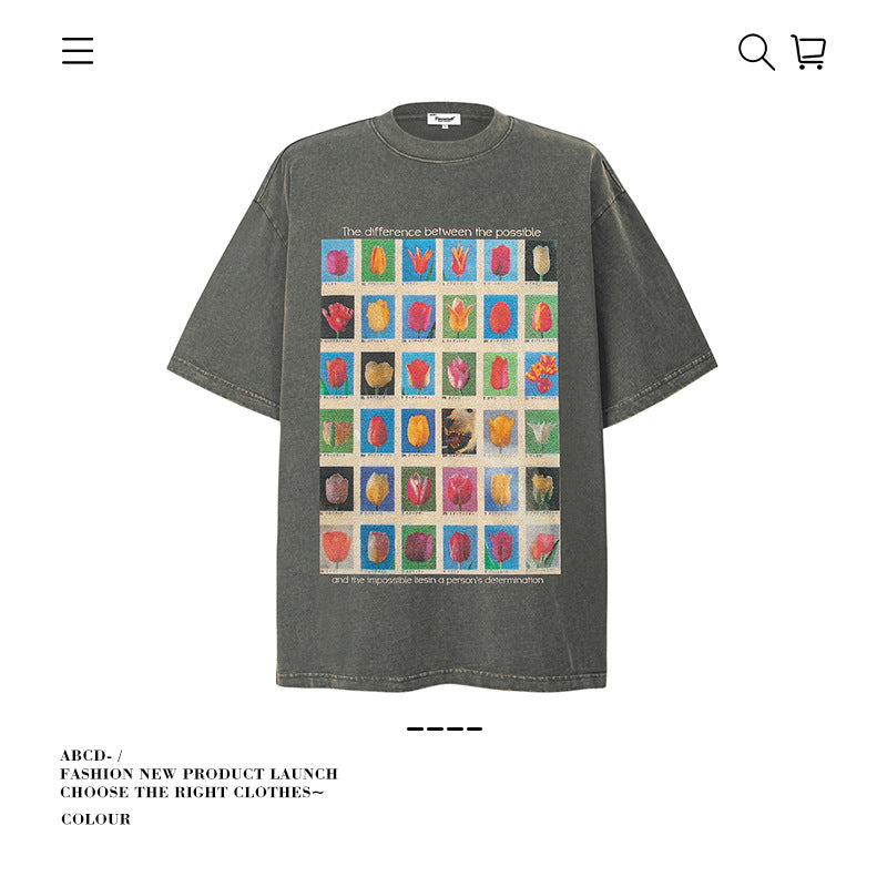 VANCARHELL 16-Grid Cartoon Avatars Graphic Tee