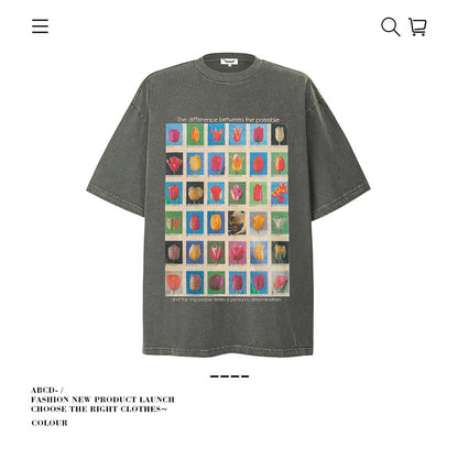 VANCARHELL 16-Grid Cartoon Avatars Graphic Tee
