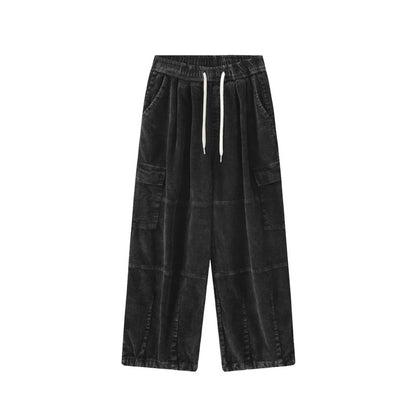 Women's Corduroy Wide Leg Overalls Thickened Oversize Hip Hop Floor-Length Straight Pants Trendy Unisex | Cord Strap Wide