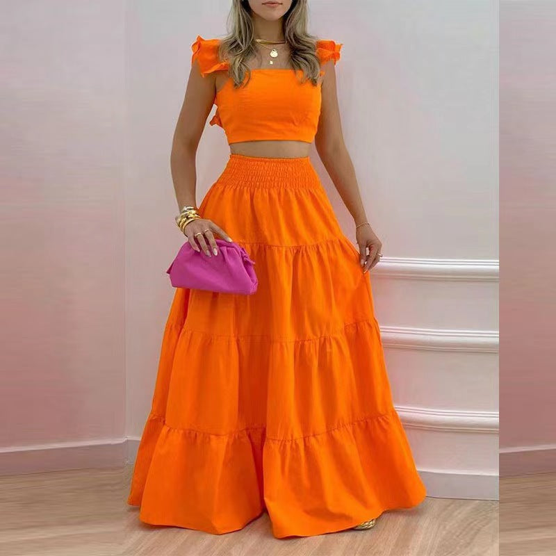 Women's Two Piece Maxi Skirt Set Sleeveless Crop Top Summer Vacation Outfit - Seldom Seen Styles